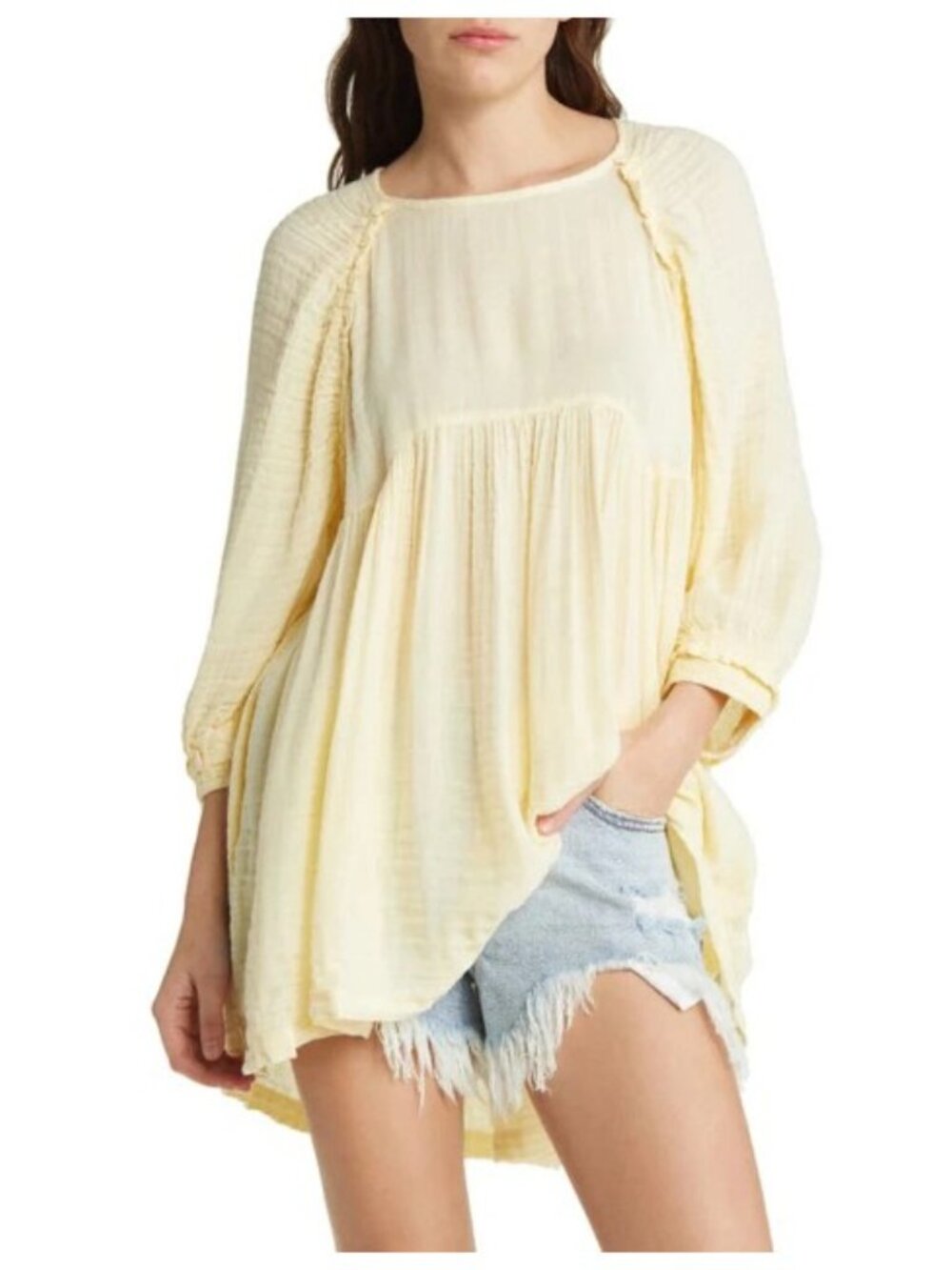 Free People Lemonilla Yellow Adler ¾ Sleeve Tunic Dress sz S - Picture 4 of 11